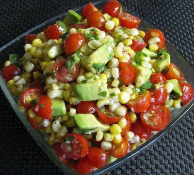 Grilled Corn, Avocado and Tomato Salad with Honey Lime Dressing!