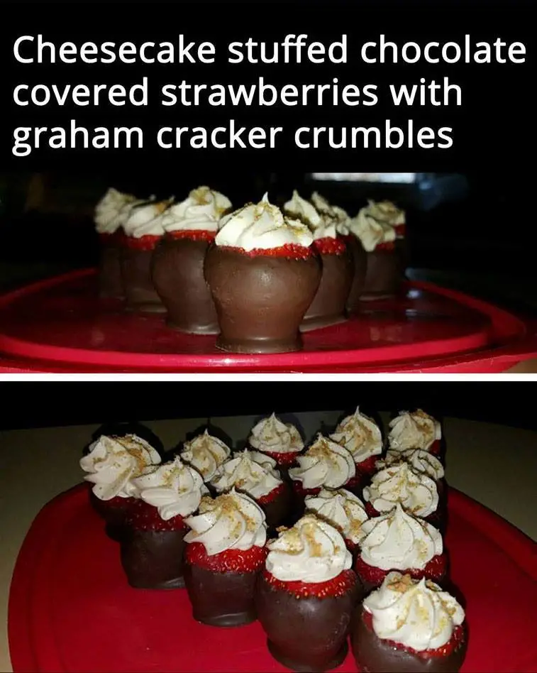 Cheesecake stuffed with chocolate covered strawberries