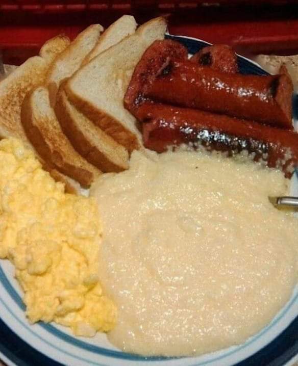 Grits sausage and toast with cheese eggs